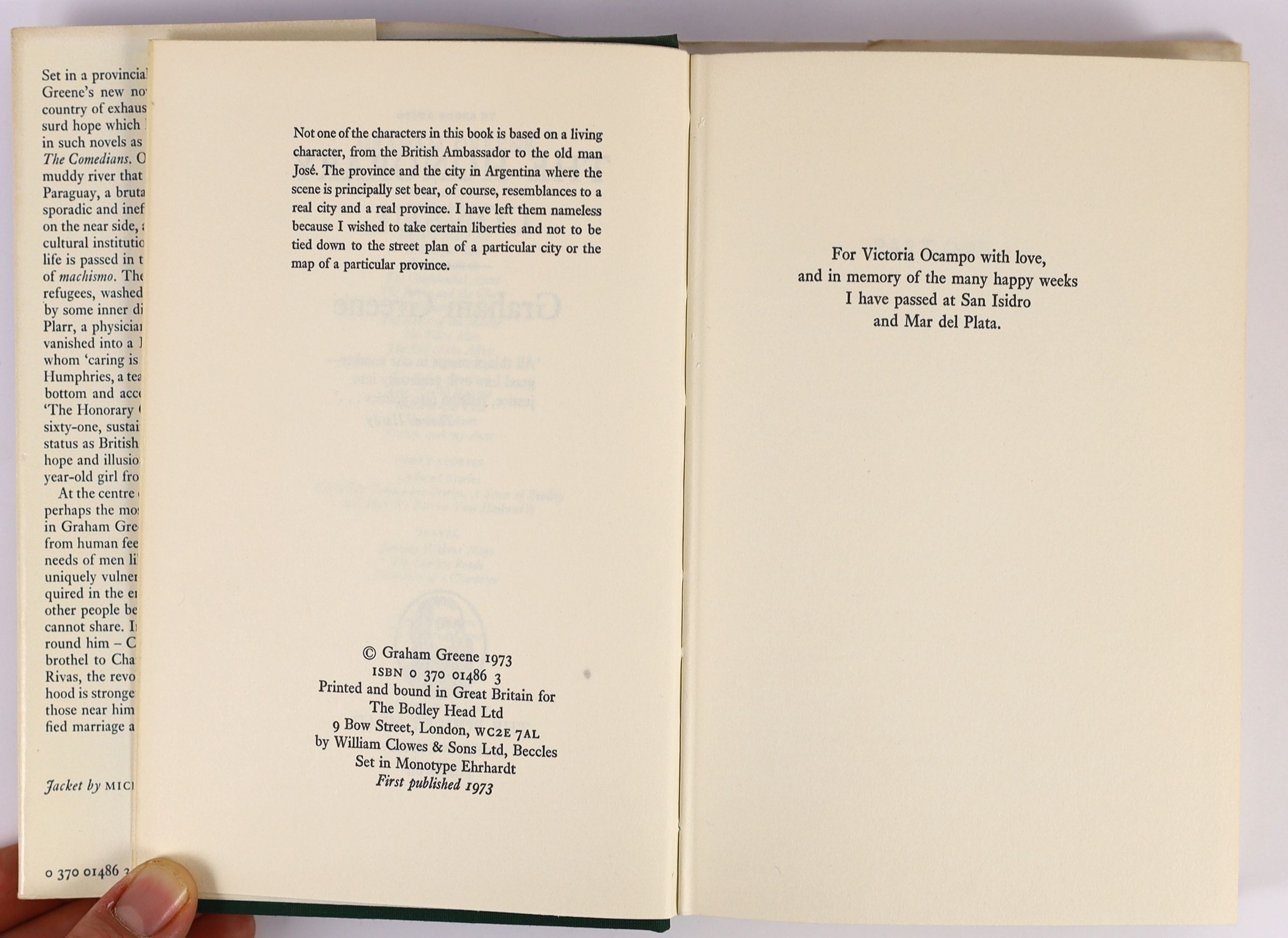 Greene, Graham - The Honorary Consul, 1st edition, in unclipped d/j, The Bodley Head, London, 1973